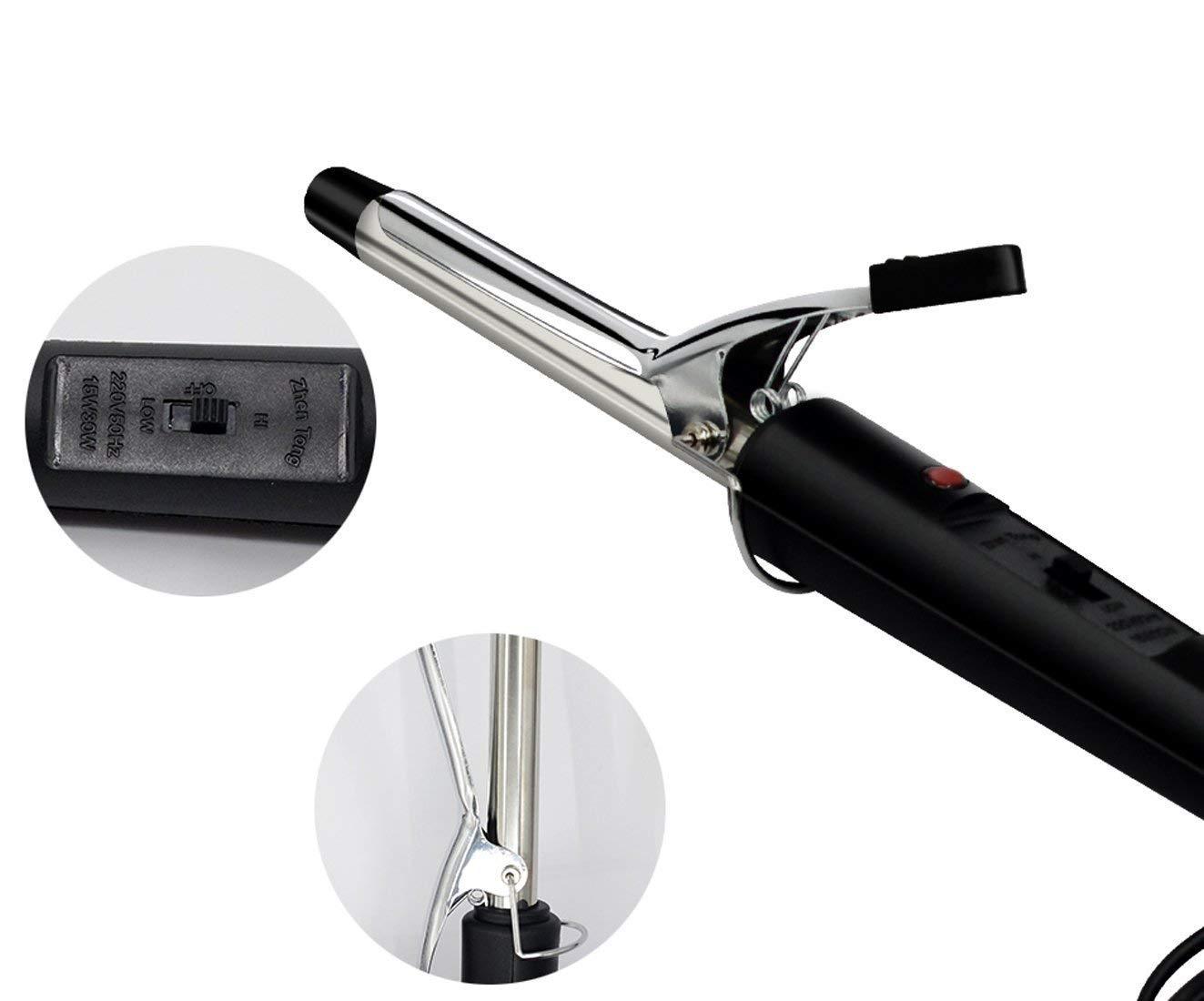 Black Wukusy 1343 hair curling iron rod for women, showing the curling barrel and handle in a health and beauty setting.