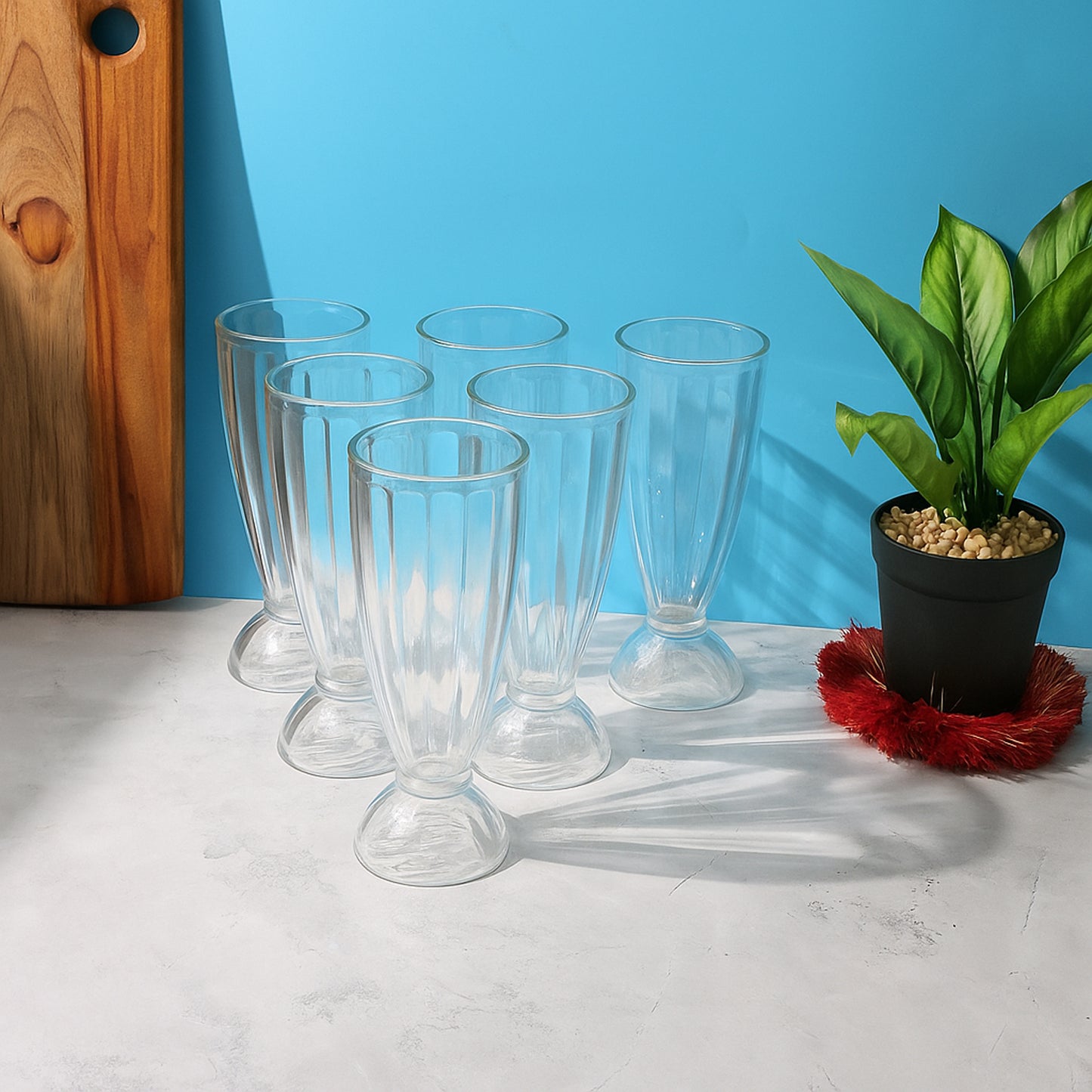Set of six Wukusy Apex Premium Dessert Falooda Glasses, 400ml capacity, ideal for serving traditional Indian dessert drinks.