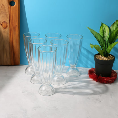 Set of six Wukusy Apex Premium Dessert Falooda Glasses, 400ml capacity, ideal for serving traditional Indian dessert drinks.