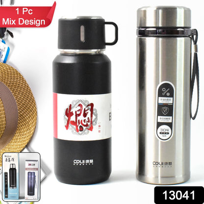 Wukusy 900ml stainless steel vacuum insulated water bottle with leak-proof lid, wide mouth, reusable for hot and cold drinks, with hanging strap