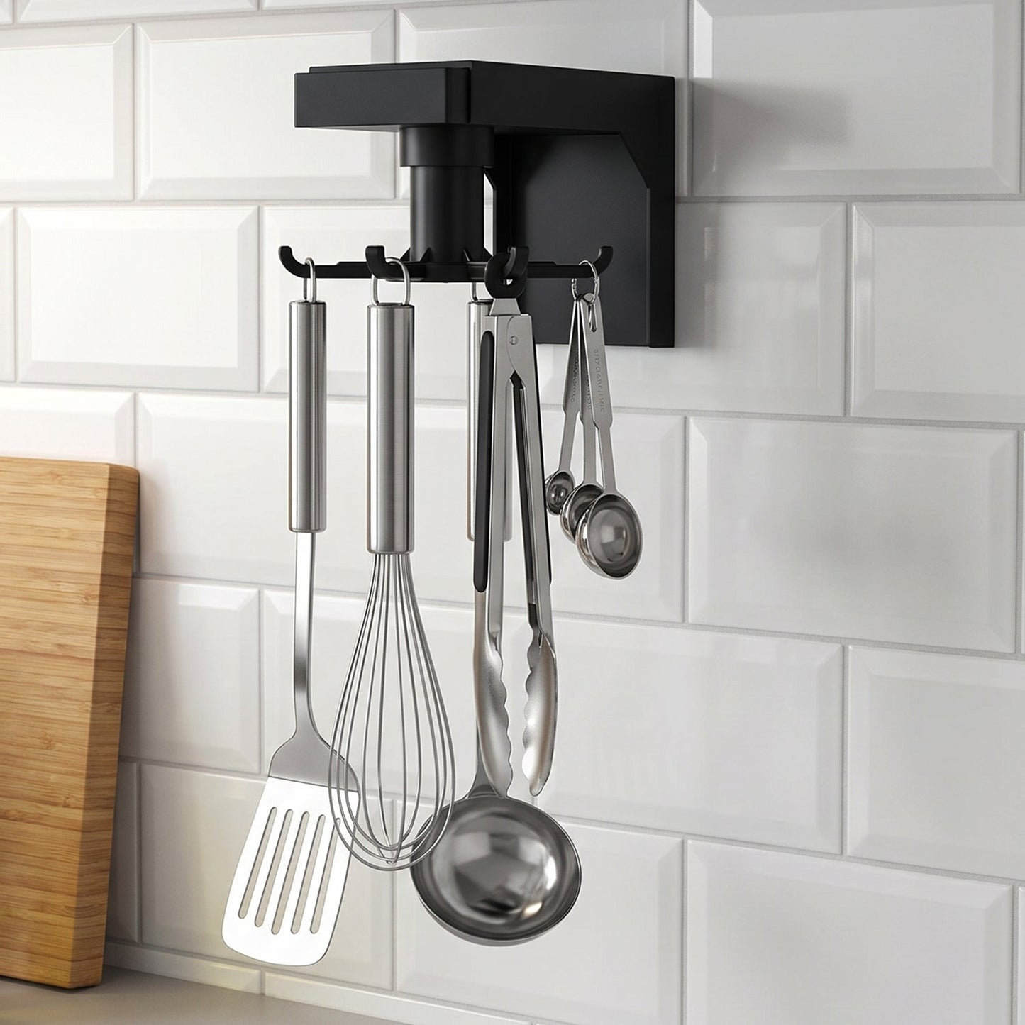 360 Degree Rotating Adhesive Hanging Hook Rack For Kitchen Utensil Storage (1 Pc)