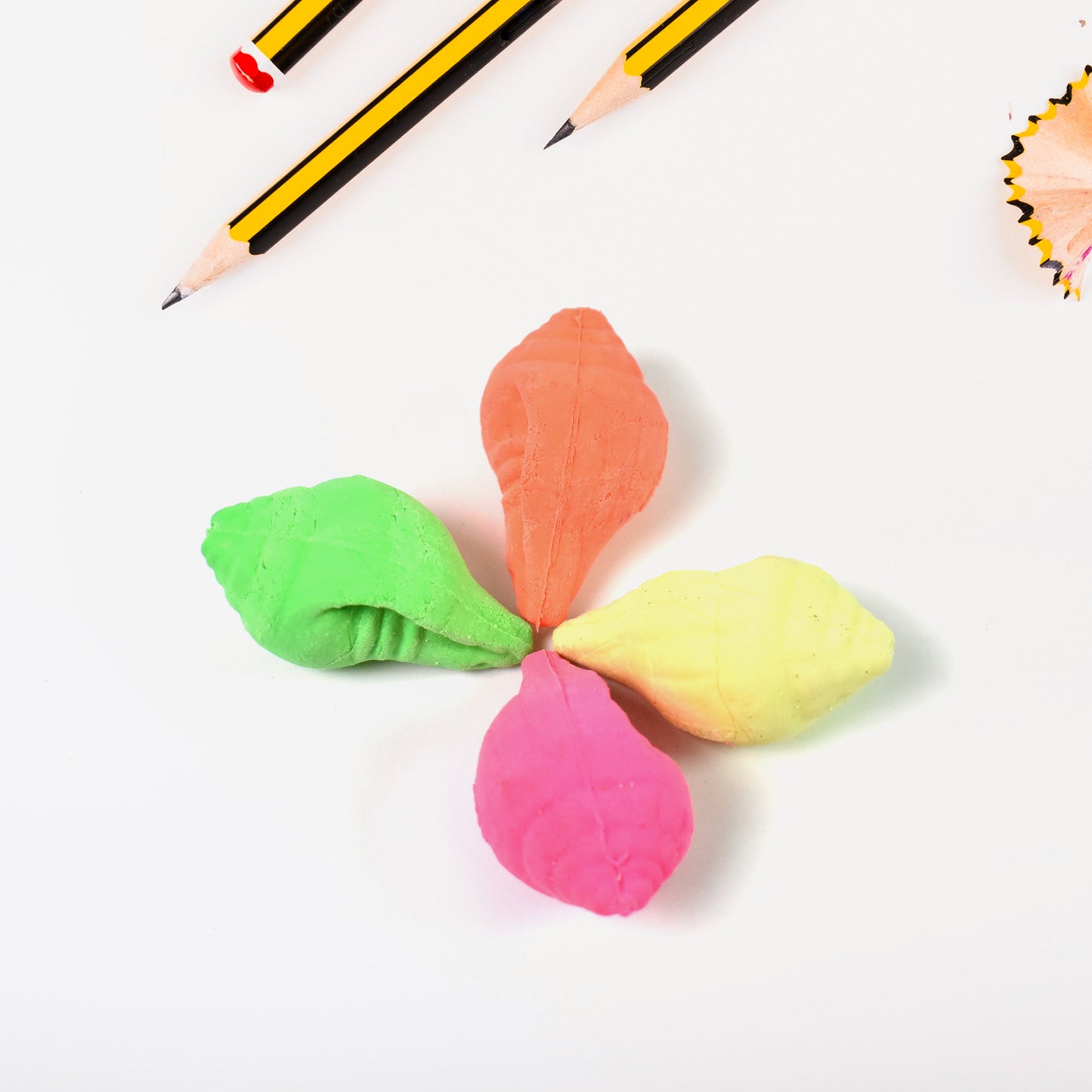 Wukusy shankh shape eraser rubber in mixed colors, ideal for office use, featuring a unique shell design and 1-piece set.