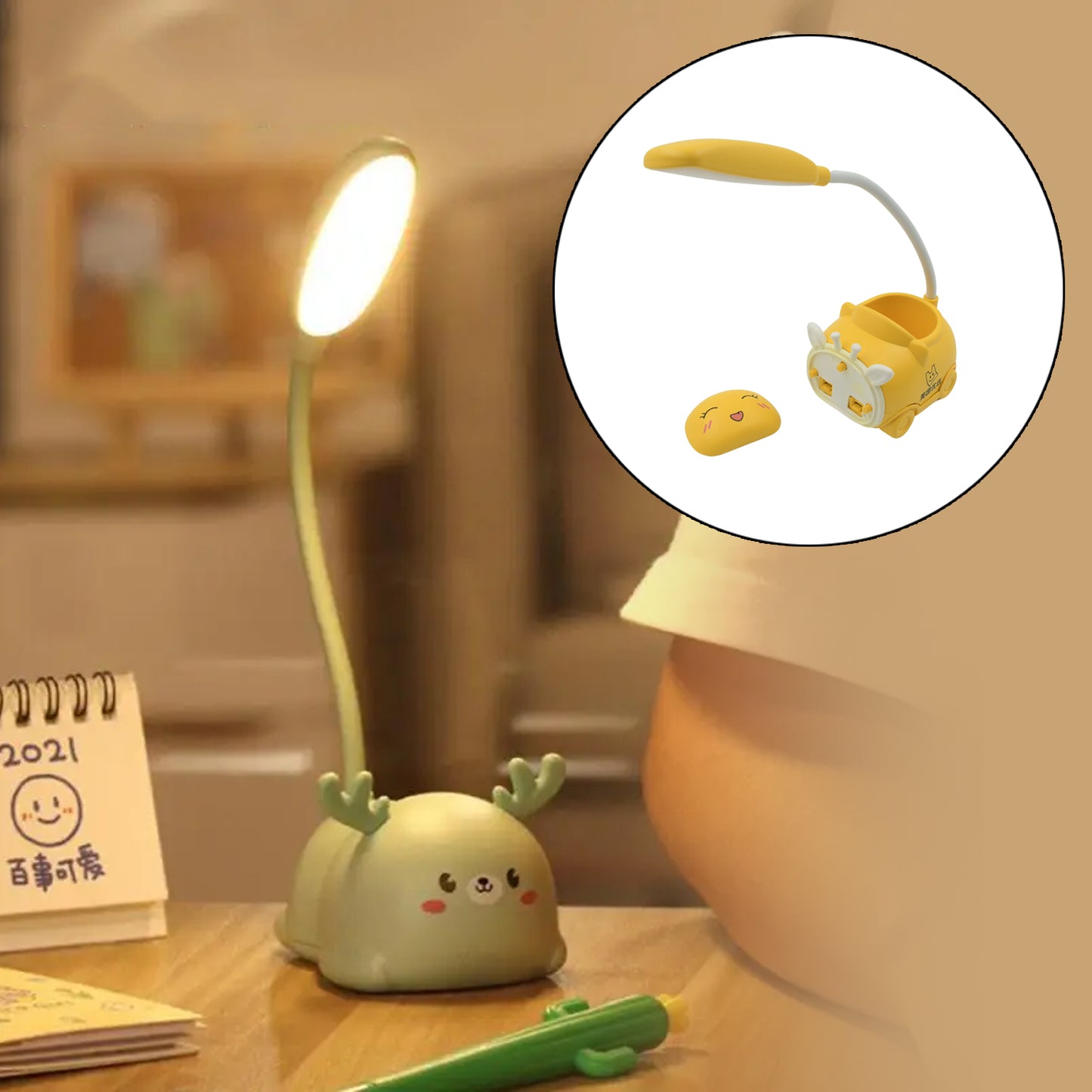 Wukusy LED reading desk lamp with 360° adjustable arm, foldable design, USB charging, ideal for home or office use.