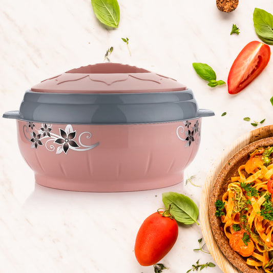 Wukusy 5788 steel casserole box with floral print, insulated hot pot for food serving, 4500ml capacity, ideal for kitchen use