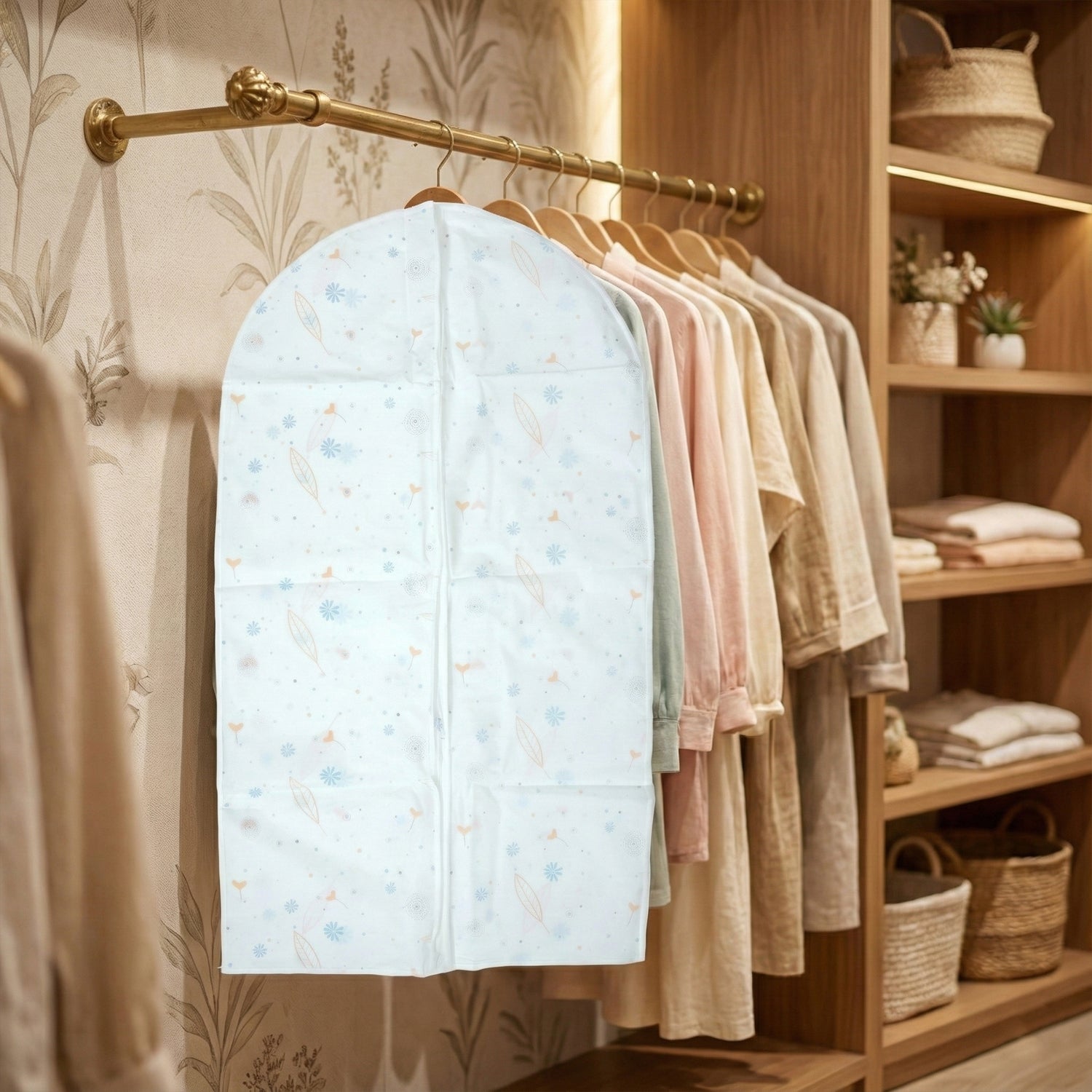 Set of five Wukusy premium wardrobe garment covers in 60-80 cm size, made of breathable fabric for clothing protection.