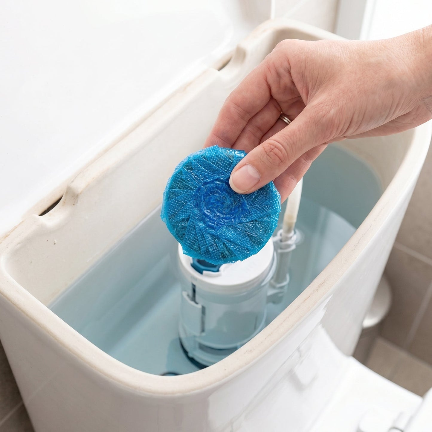 Wukusy automatic flushing toilet cleaner bottle with long-lasting freshening solution in white packaging