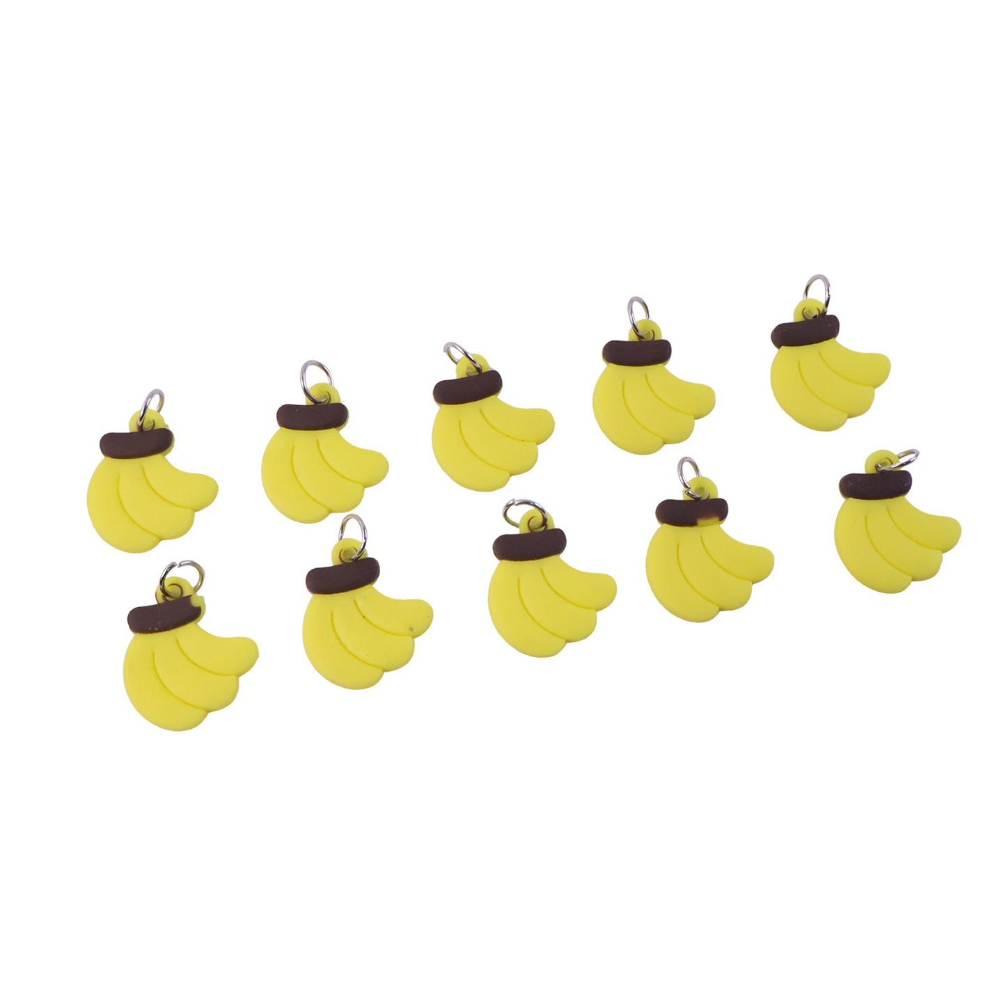 Set of 10 Wukusy cute banana-shaped bag charm keychains with bright yellow designs and playful style for accessories.