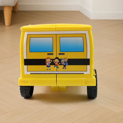 Wukusy Funwoods friction-powered school bus toy with colorful design, perfect for children’s imaginative play.