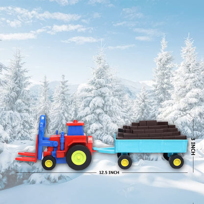Wukusy plastic friction-powered tractor toy with trolley and bricks, suitable for children, detailed and colorful plastic construction