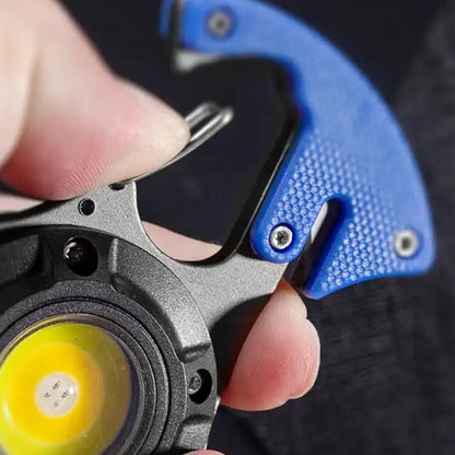Wukusy 4339 rechargeable keychain LED flashlight with six lighting modes, compact design, and USB charging for outdoor camping and walking.