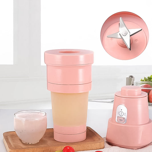 Portable Wukusy foldable electric juicer blender with stainless steel 6 blades, 500ml capacity, compact and easy to carry.