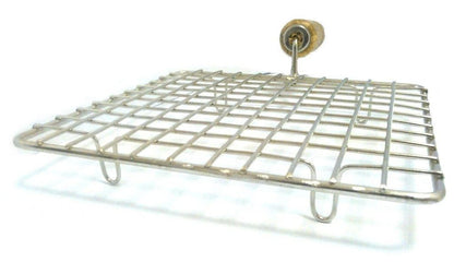 Wukusy stainless steel square kitchen roaster with wooden handle, used as a barbecue grill and papad jali for grilling.