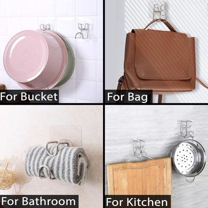 Transparent double loop adhesive wall hook from Wukusy, shown mounted on a wall, ideal for lightweight hanging solutions.