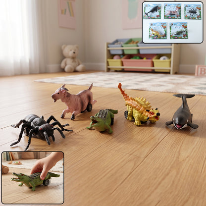 Kids animal pull-back toy by Wukusy featuring colorful mixed animal designs, perfect for children’s play and entertainment.