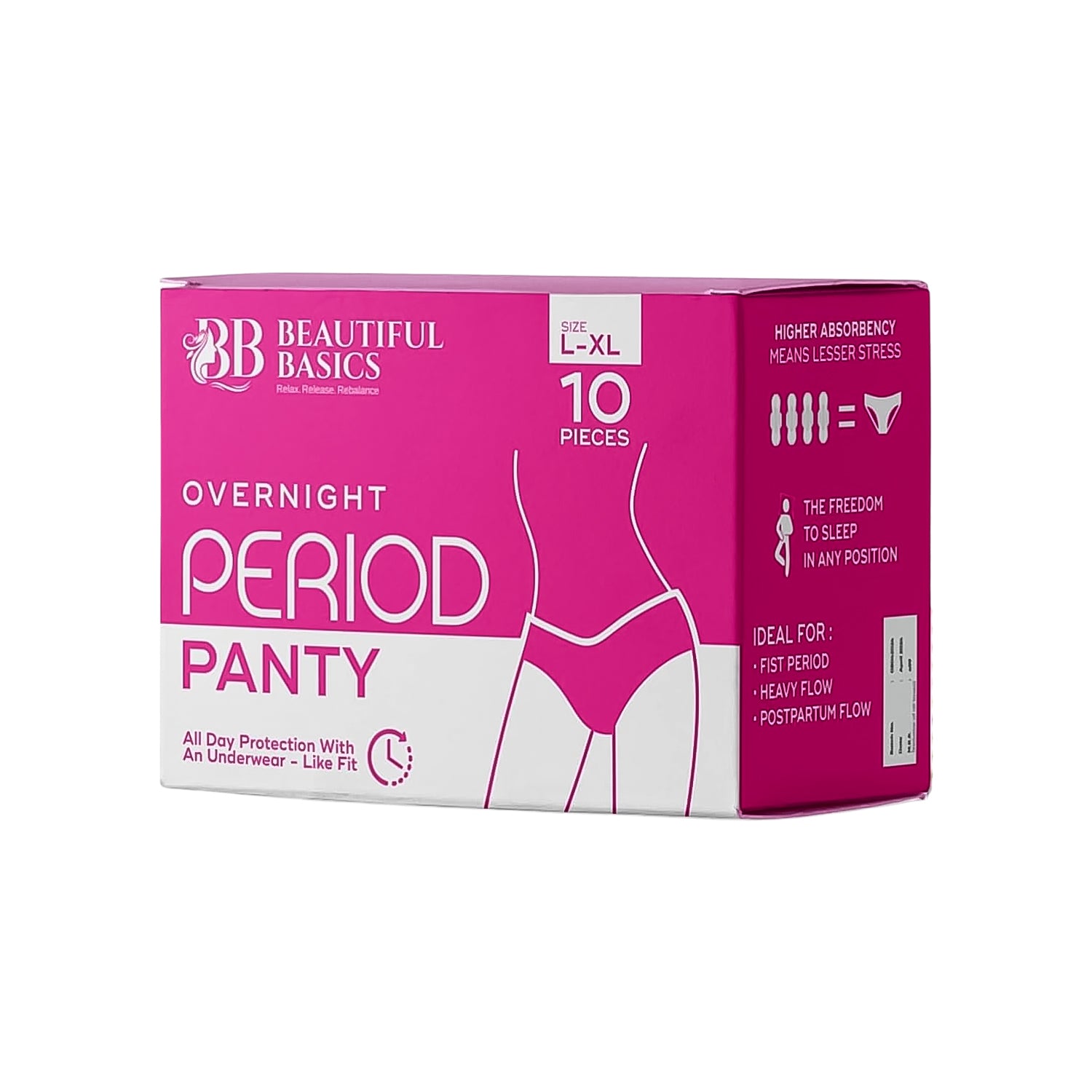 Wukusy Beautiful Basics overnight period panty in XXL size, 10-pack, designed for health care and menstrual comfort.