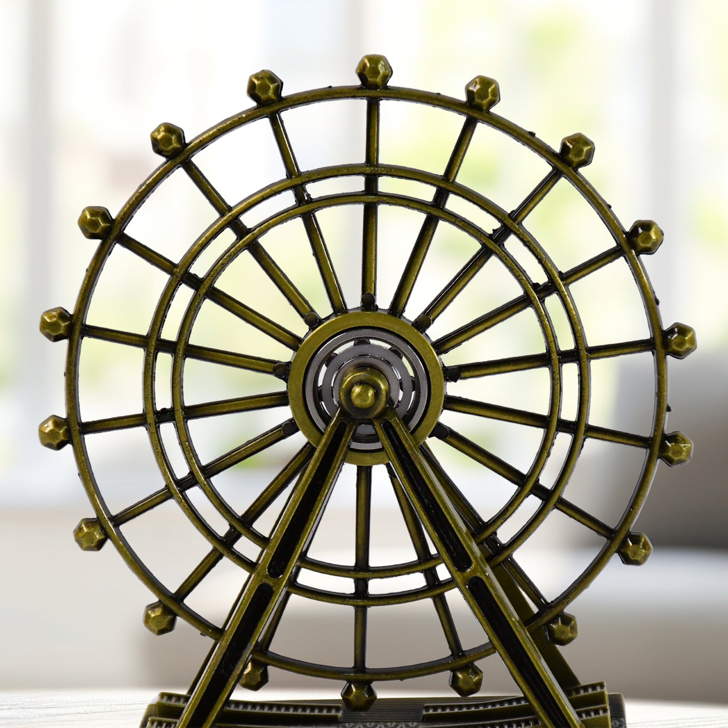 Metal desktop table decoration with a cabinet wheel tower, featuring intricate details and a vintage-style design by Wukusy.