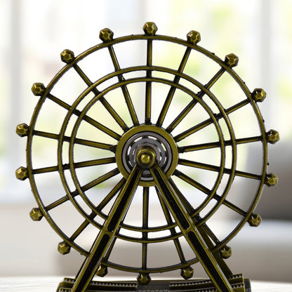 Metal desktop table decoration with a cabinet wheel tower, featuring intricate details and a vintage-style design by Wukusy.