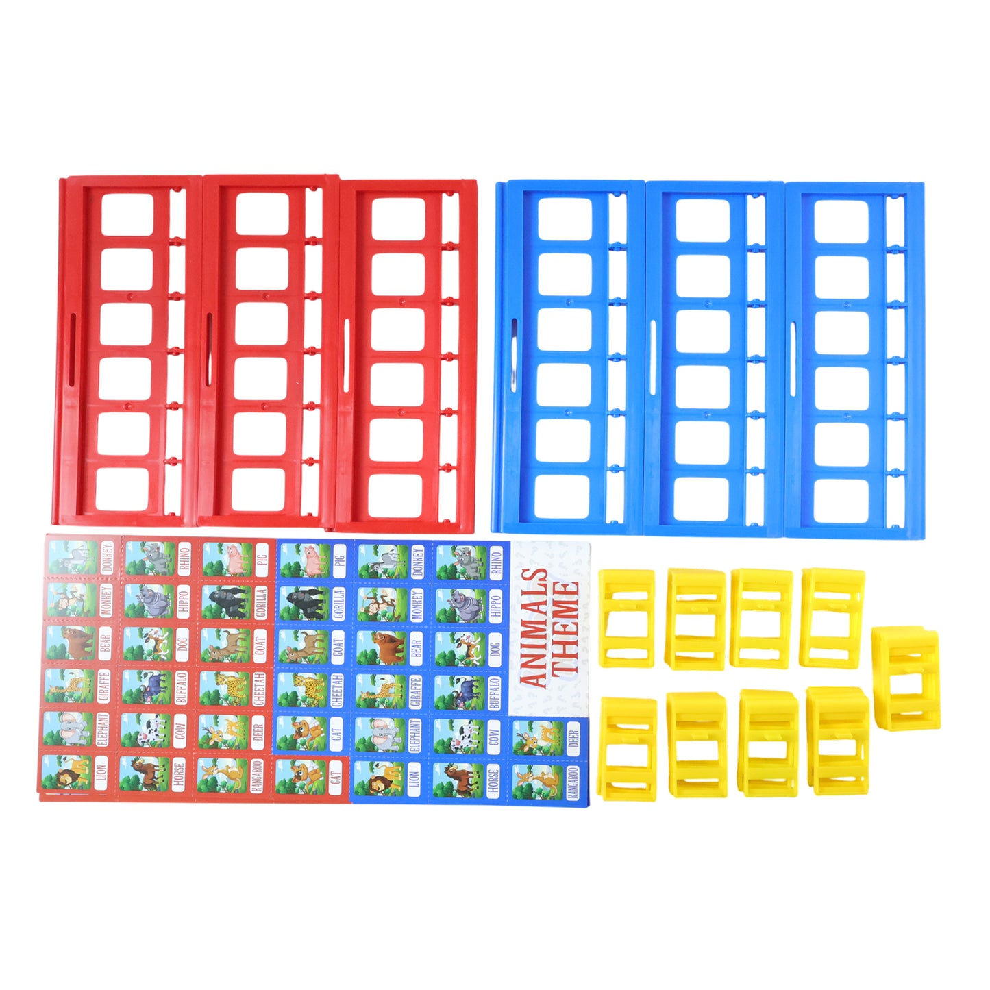 Wukusy Who Am I guessing board game for kids featuring colorful game pieces and character cards on a play surface.