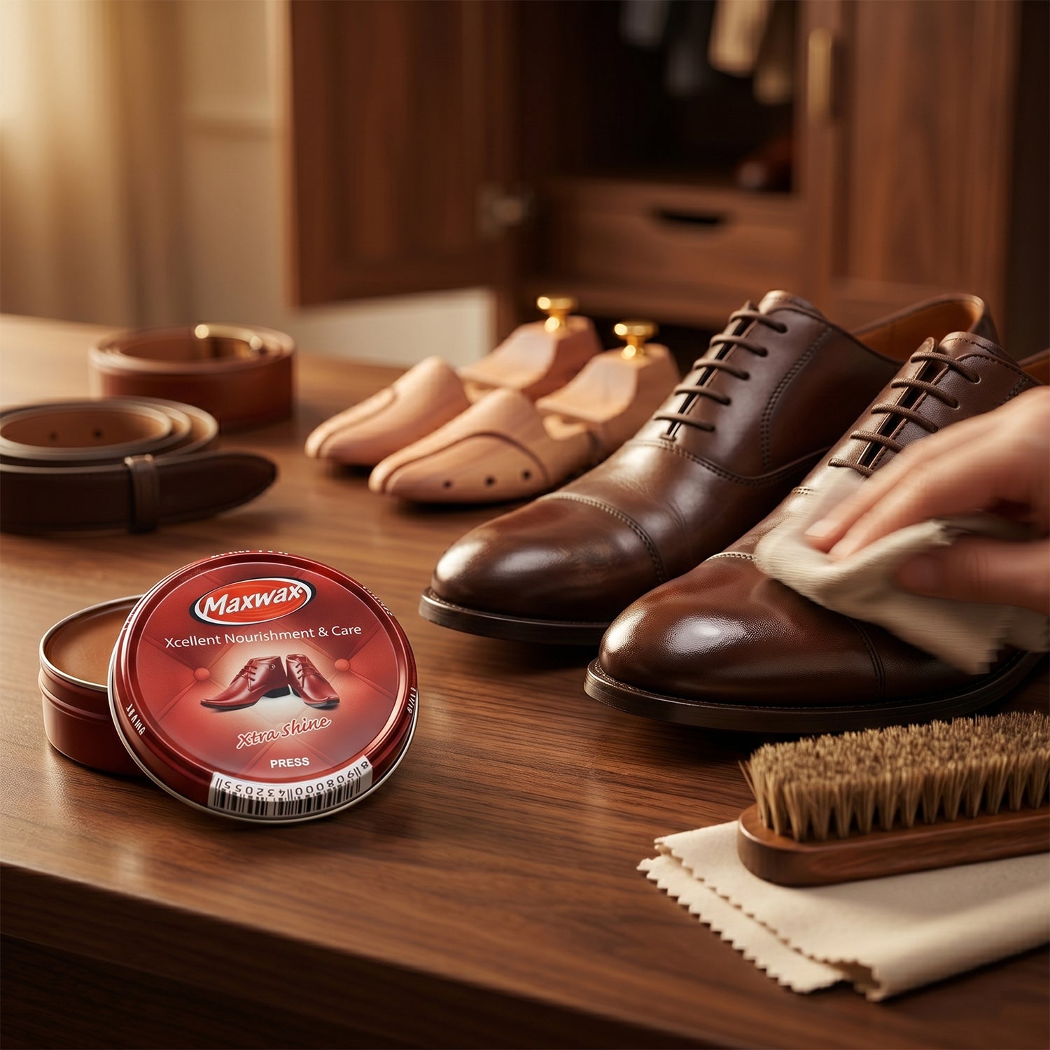 Wukusy Maxwax Brown Shoe Polish Cream in 40g jar, showcasing the creamy polish used for shoe shine and leather care.