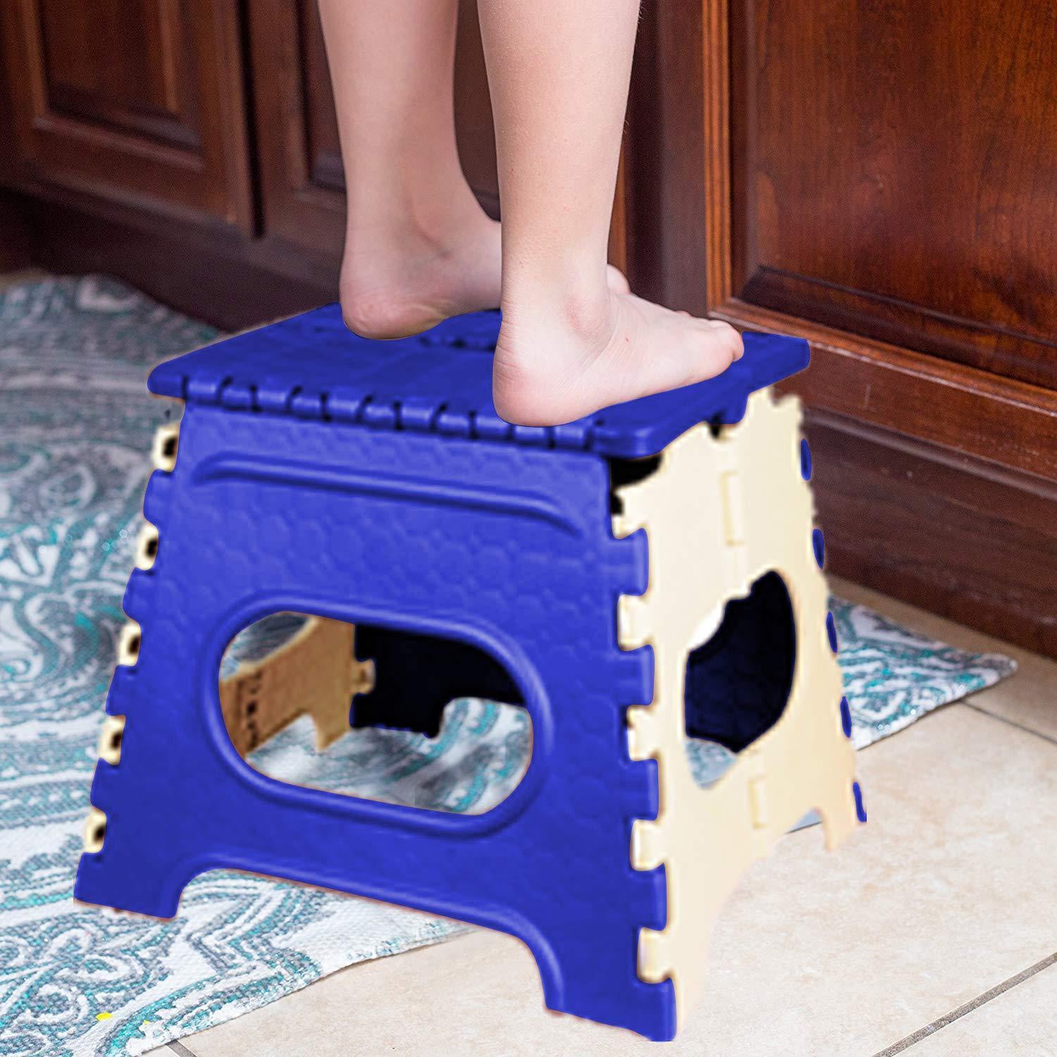 Wukusy 12-inch folding step stool for adults and kids, with 5-ply brown box, suitable for kitchen and household use