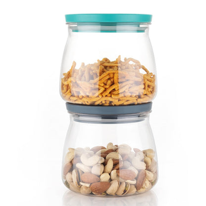Set of six Wukusy Matka-shaped jars with multicolour leak-proof lids, 900ml, ideal for kitchen storage and organization.