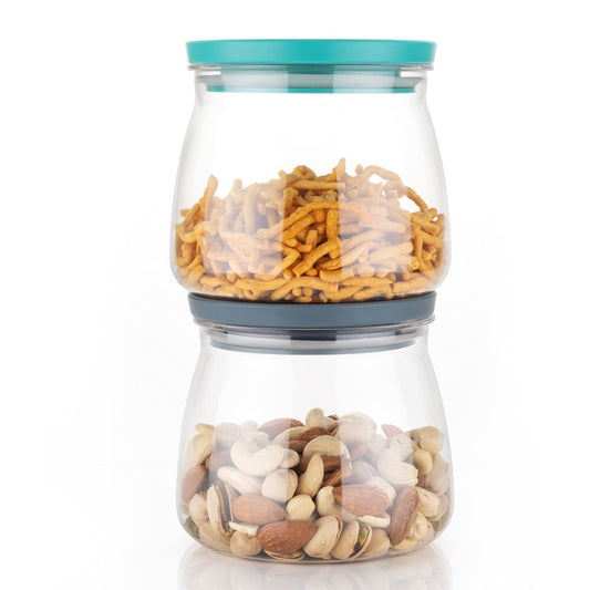 Set of six Wukusy Matka-shaped jars with multicolour leak-proof lids, 900ml, ideal for kitchen storage and organization.