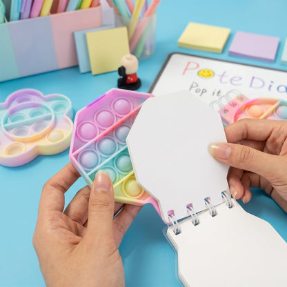 Wukusy pastel hexagon Push Bubble Pop It fidget diary for kids with colorful bubble pop sensory pages and notebook cover.