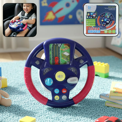 Wukusy musical steering wheel driving toy for kids with colorful buttons and interactive features, designed for fun and imaginative play.