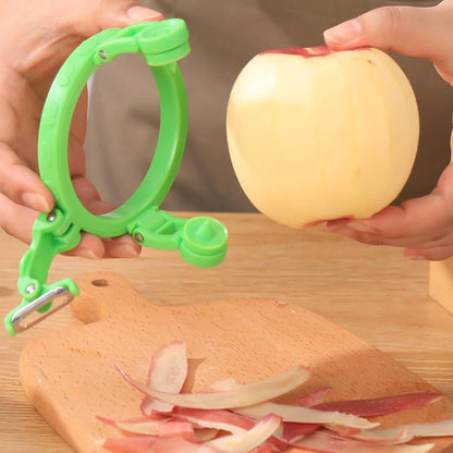 Wukusy adjustable apple peeler cutter with holder ring, kitchen tool for peeling, slicing, and coring apples.