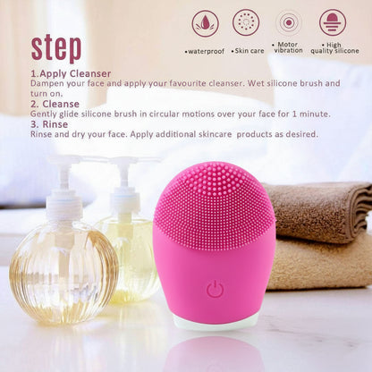 Wukusy premium silicone electric facial cleansing brush with soft bristles, designed for gentle facial skin cleansing.