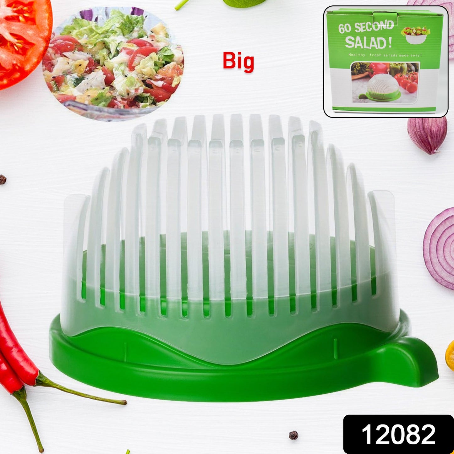 Wukusy plastic 60 seconds salad cutter and salad maker bowl for quick, easy salad preparation in home and kitchen use.