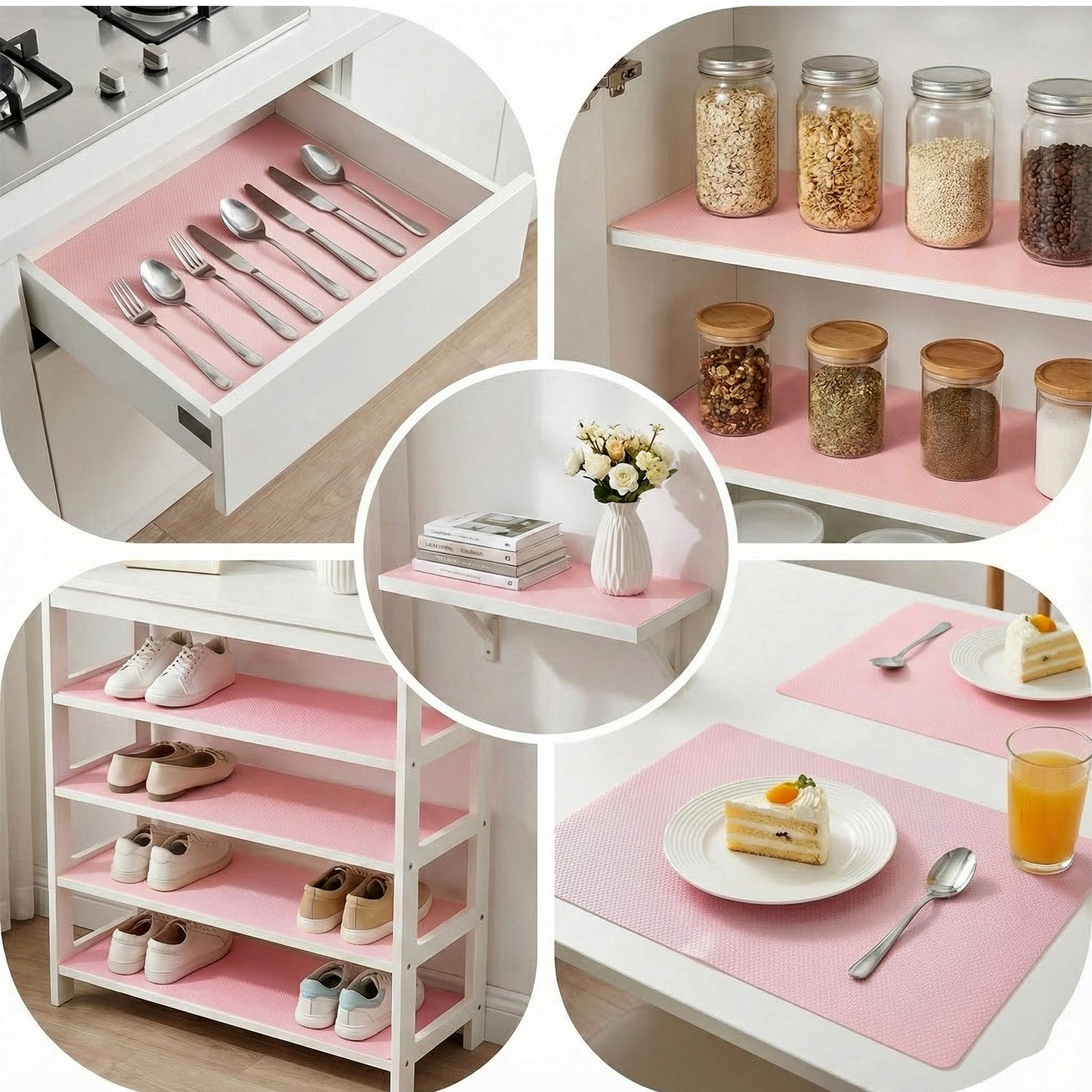 Set of four transparent plastic fridge mats with dimensions 45x29 cm, designed to protect fridge shelves from spills.