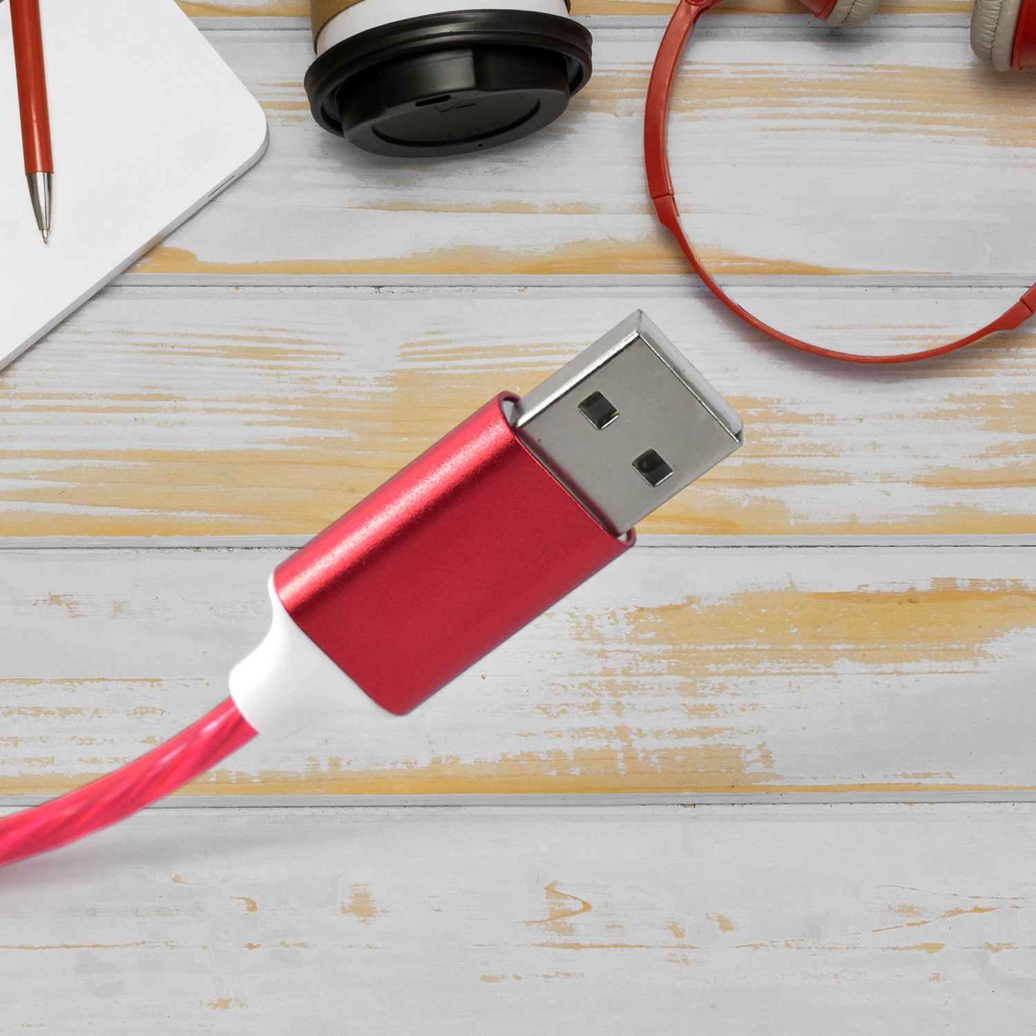 Wukusy 3-in-1 lighting charging cable with illuminated fast charger, suitable for multiple devices, USB connector and colorful light.