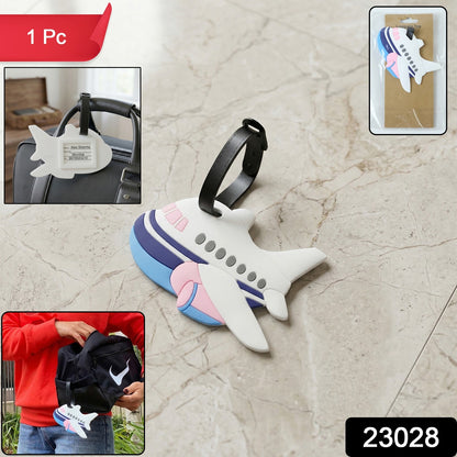 Wukusy airplane shape travel luggage bag tag with ID window and adjustable strap for easy identification.