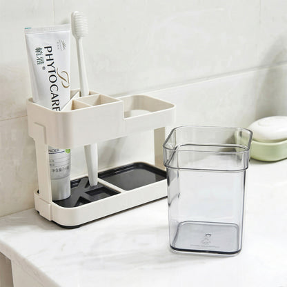 Wukusy multipurpose toothbrush and toothpaste stand holder set with space for toothbrushes and toothpaste tubes, black plastic design