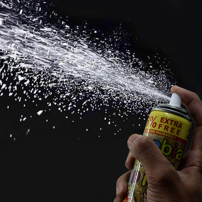 Wukusy 8071 Party Snow Spray canister used for party and event decorations, creating fun snowy effects indoors and outdoors.