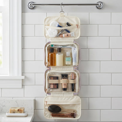 Wukusy travel multi-pocket toiletry bag hanging cosmetic organizer with multiple compartments and zipper closures.