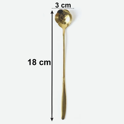 Set of four Wukusy golden mini steel spoons for serving desserts, tea, or coffee, ideal for home use.