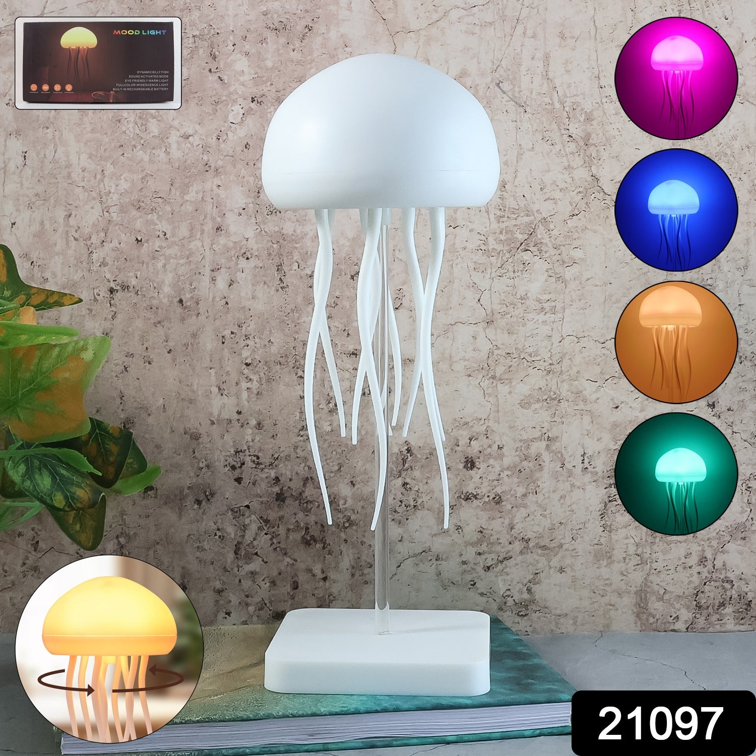 Wukusy jellyfish shape LED mood light lamp illuminated, showcasing a soft, colorful glow perfect for relaxing or decorative ambiance.