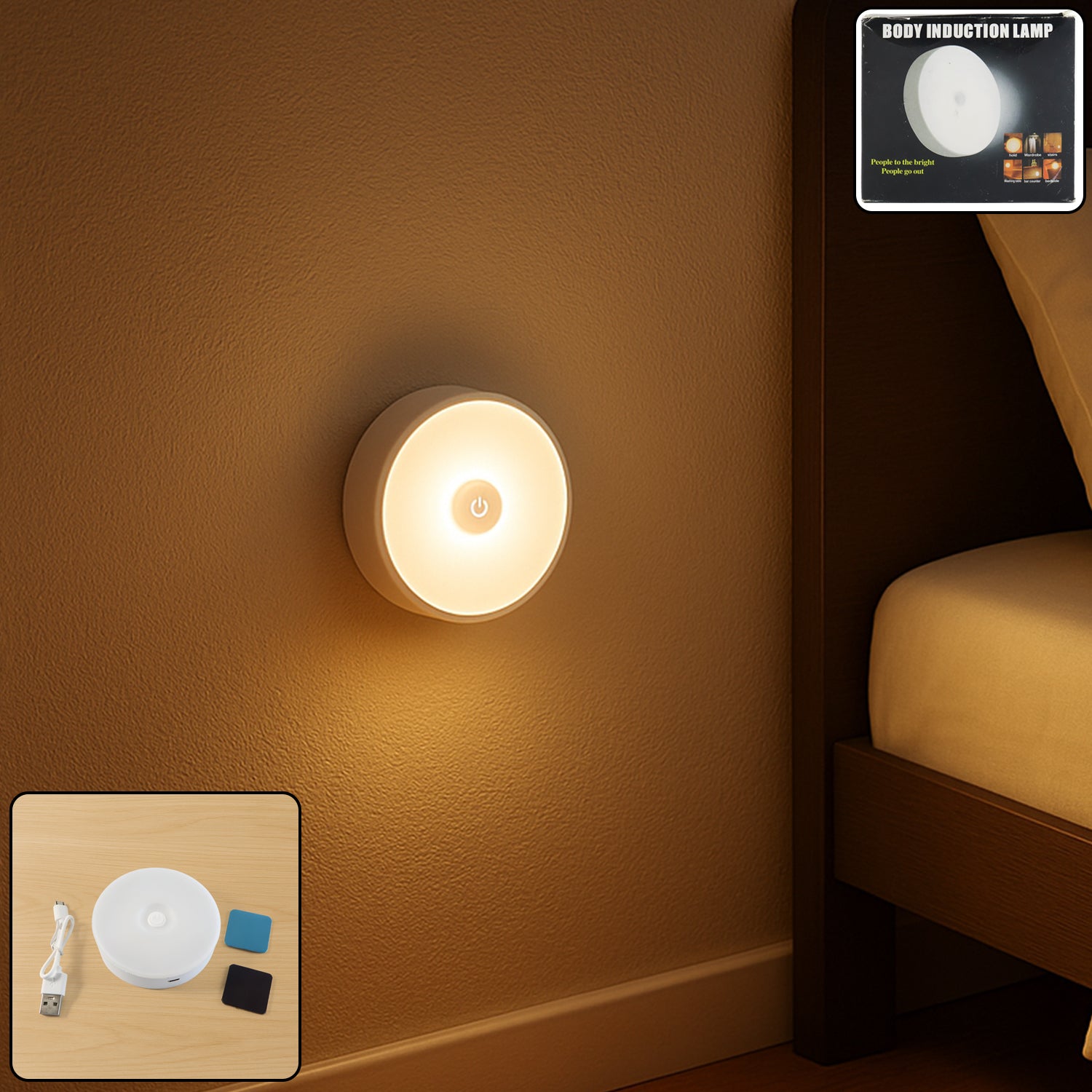 Wukusy rechargeable motion sensor night light emitting soft white glow, ideal for hallway or bedroom illumination