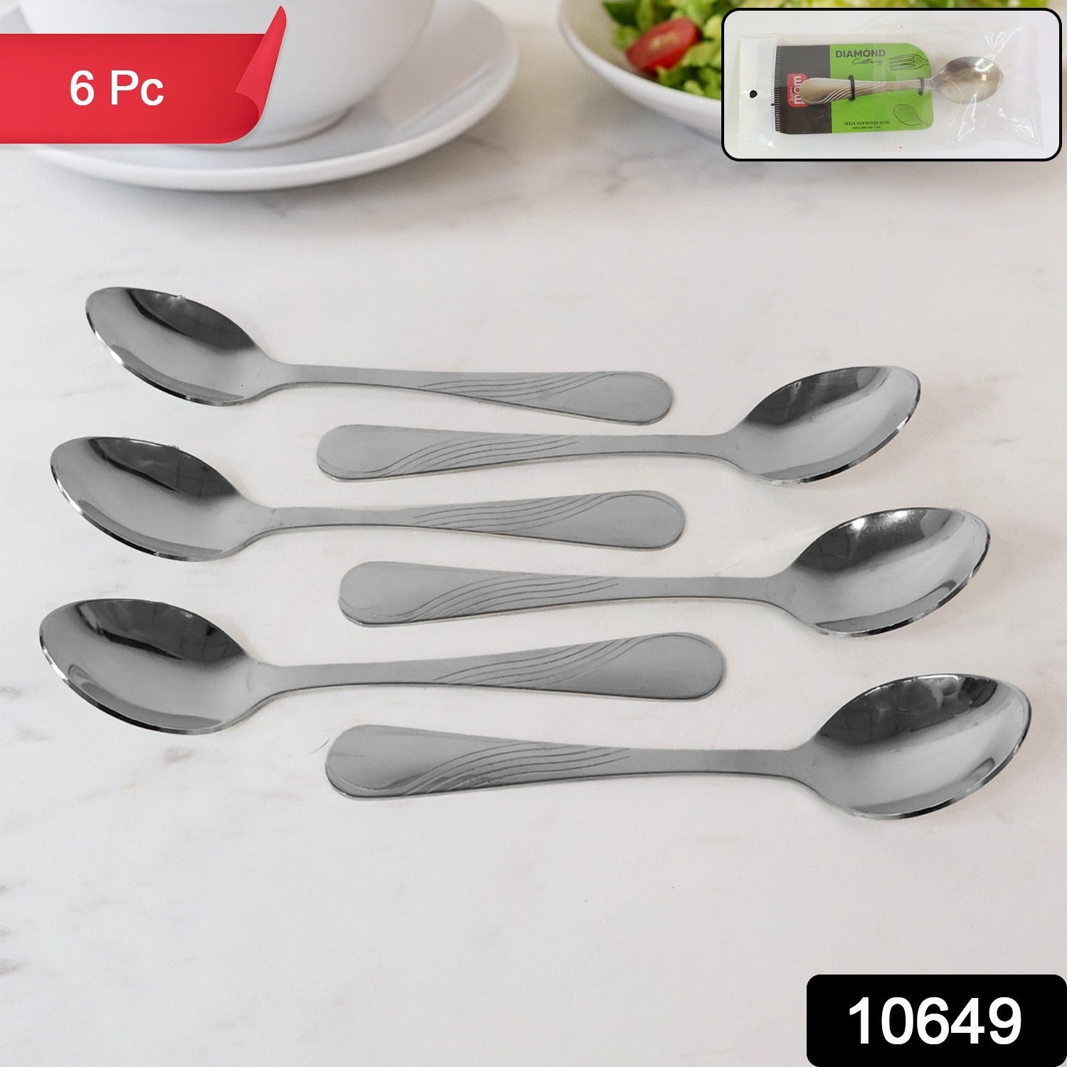 Set of six Wukusy Supermom Diamond stainless steel dining spoons for home and kitchen use, featuring a sleek, modern design.