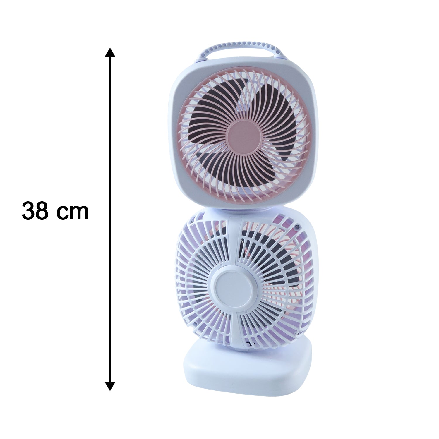 Wukusy portable dual head USB rechargeable table fan with adjustable angles and compact design for personal cooling.