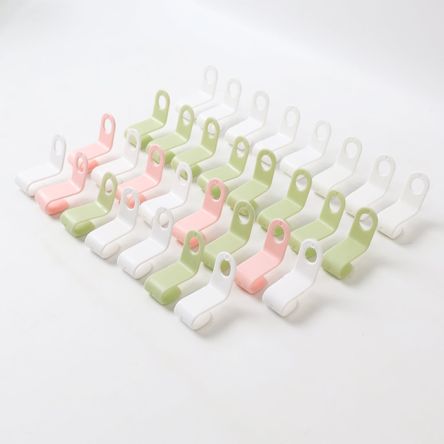 Set of 30 multi-color Wukusy hanger connector hooks for home improvement, shown connected on a wall for organizing items.