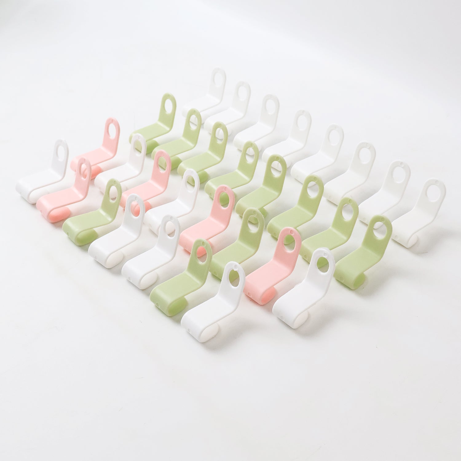 Set of 30 multi-color Wukusy hanger connector hooks for home improvement, shown connected on a wall for organizing items.