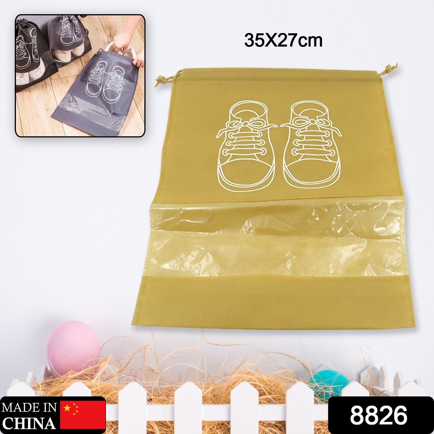 Wukusy waterproof non-woven beach bag with transparent window, shoe and clothing storage, portable travel organizer, hanging design