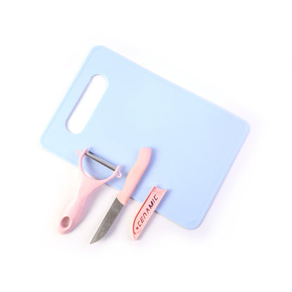 Wukusy 3-in-1 multipurpose kitchen cutting board set with separate sections for fruits and vegetables, durable plastic material.