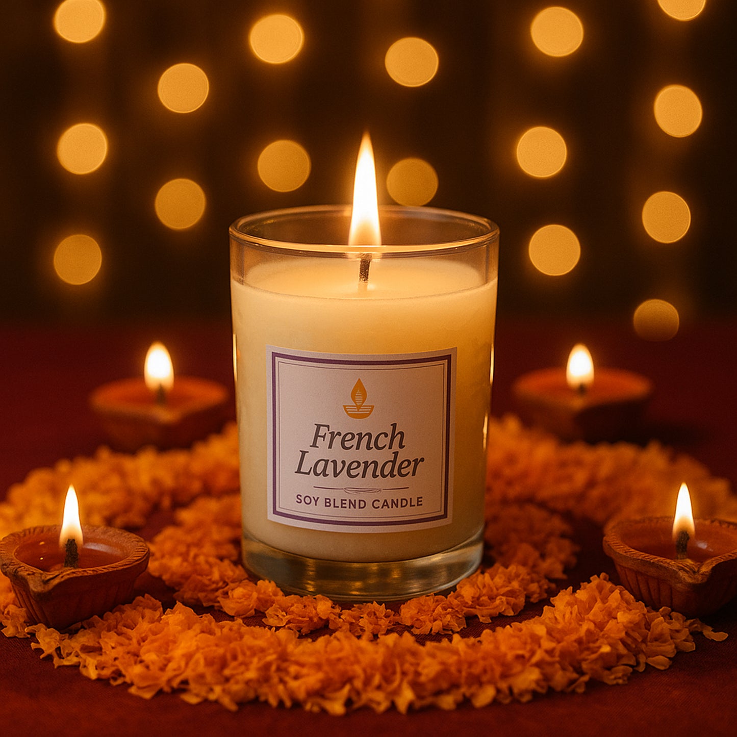 Wukusy Inlief French Lavender soy blend scented candle in glass jar, 50g, for home decor and relaxing ambiance.