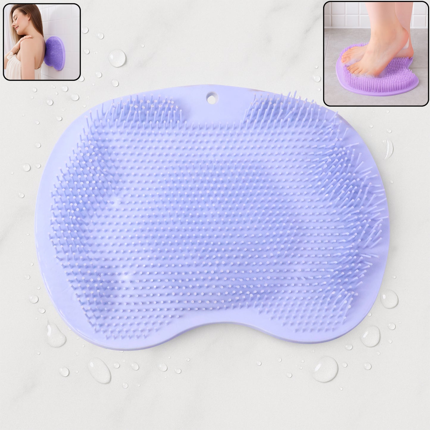 Green silicone bath massage cushion with suction cups and exfoliating foot scrubber mat by Wukusy for relaxing foot care.