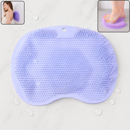 Green silicone bath massage cushion with suction cups and exfoliating foot scrubber mat by Wukusy for relaxing foot care.
