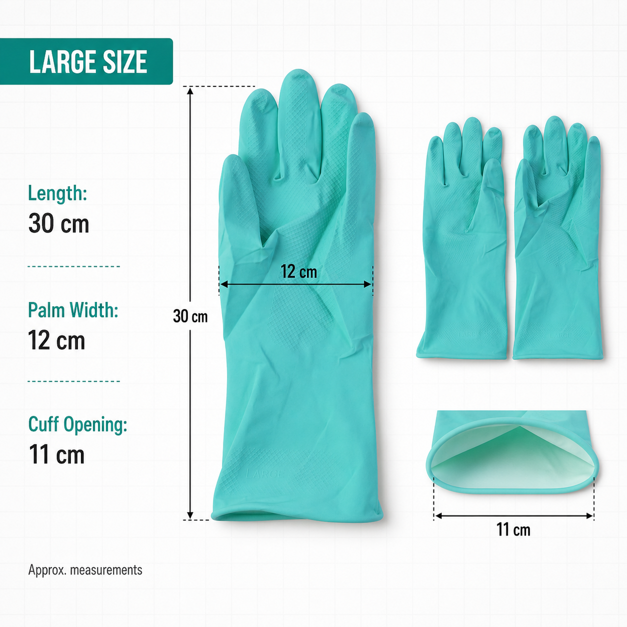Pair of large Wukusy Victor Green rubber cleaning gloves for kitchen dishwashing, reusable and durable for household chores